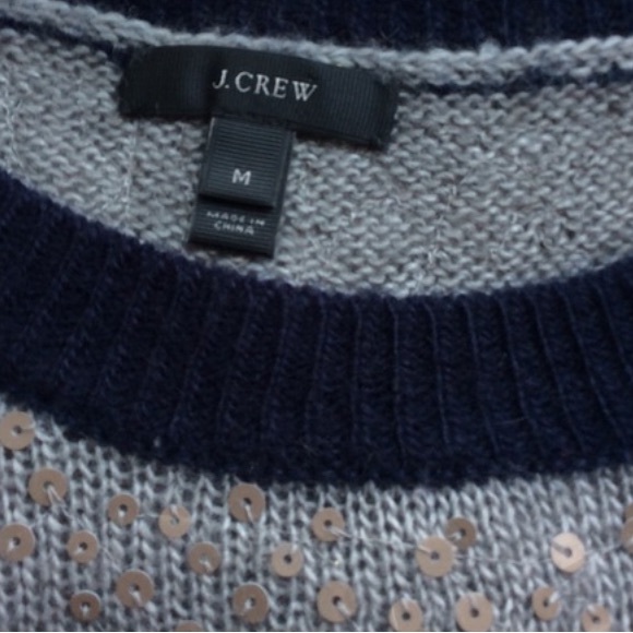 J. Crew Scattered Sequin Sweater Gray with Navy trim sz M EUC - Picture 3 of 6
